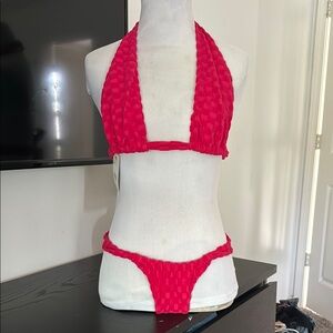 Vibrant Red Textured Bikini Set